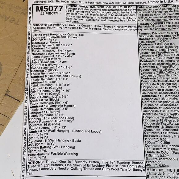 McCall's Crafts Pattern M5077 Spring Wall Hanging or Quilt Block Cheryl Haynes - Picture 6 of 7